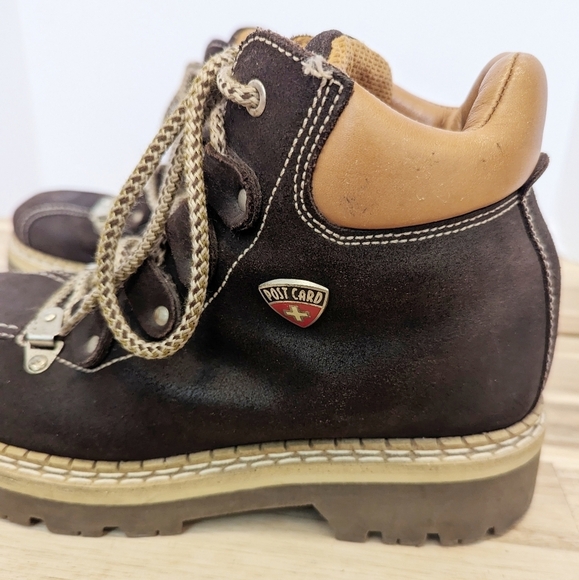 Vintage Post Card Italian Leather Ski Boots Brown Suede Chunky Hiking - Picture 5 of 12